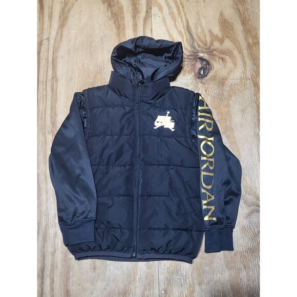 Nike Air Jordan Puff Jacket Hoodie Vest Therma Fit Jumpman Boys Small Black Zip